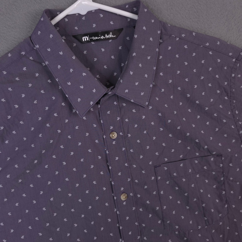 TravisMathew Mens Large Purple Geometric Print Short Sleeve Button Down Shirt